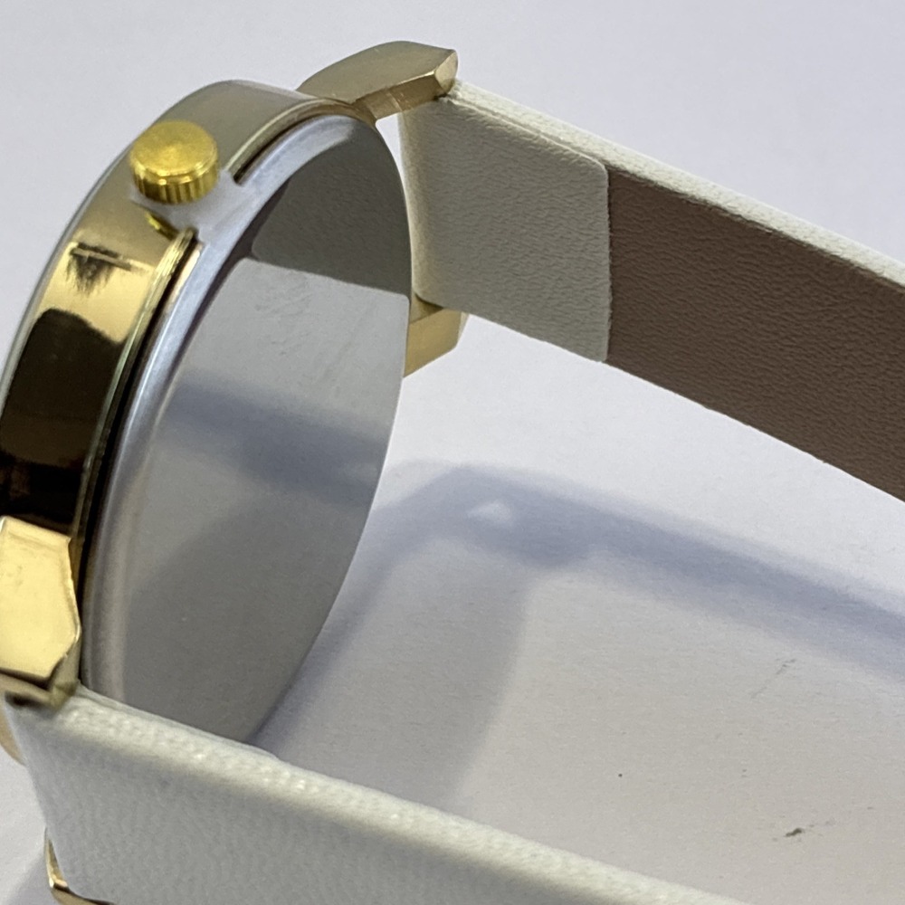 Gold Tone Butterfly Dial Watch White Faux Leather Band Easy Read Watch New Batt. - Picture 7 of 13
